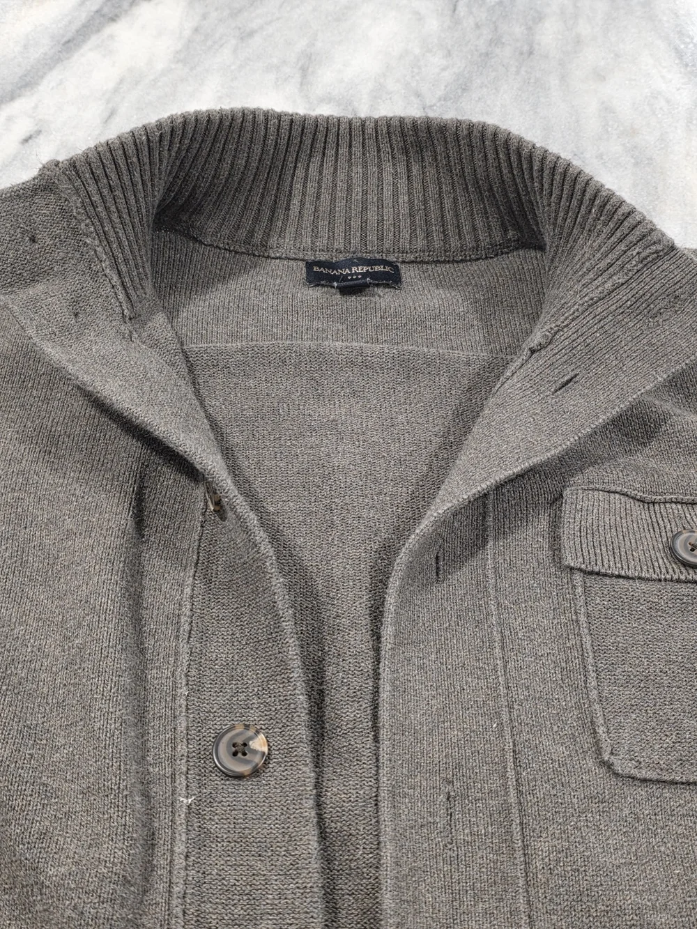 (L) Men's Banana Republic Cardigan Sweater Button-Up Gray 100% Cotton Large
